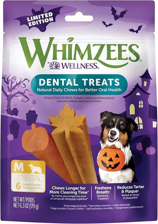 Whimzees by Wellness Halloween Natural Dental Chews for Dogs, Long Lasting Treats, Grain-Free, Freshens Breath, Medium Breed, 6 count