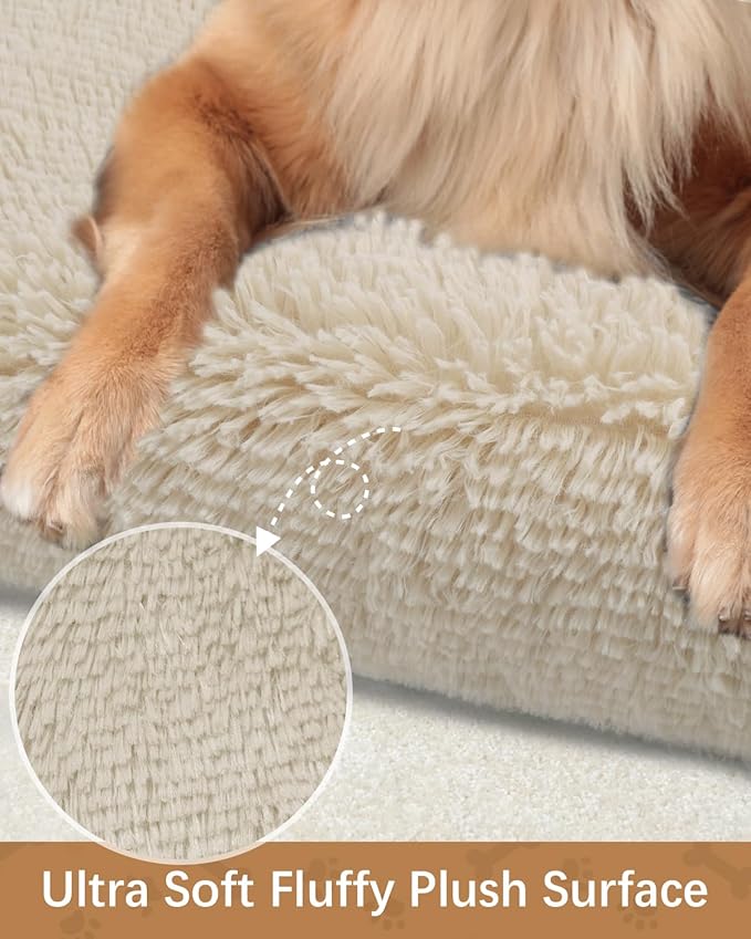 Dog Crate Pad Ultra Soft Dog Bed Mat Washable Pet Kennel Bed with Non-Slip Bottom Fluffy Plush Sleeping Mat for Large Medium Small Dogs, 47 x 29 Inch, Camel