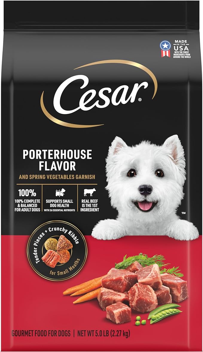 CESAR Small Breed Dry Dog Food Porterhouse Flavor and Spring Vegetables Garnish, 5 lb. Bag