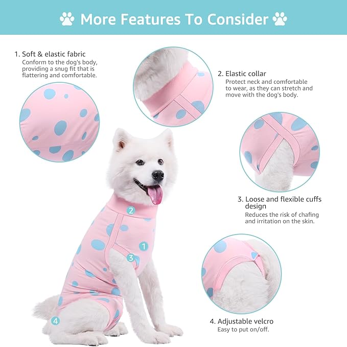 Dog Recovery Suit, Professional Dog Surgery Suit Post Spay, Neuter, Abdominal Surgical Suit for Male Female Dogs Can Pee, Prevent Licking Soft Breathable Cotton Covers Wound (Pink, X-Large)