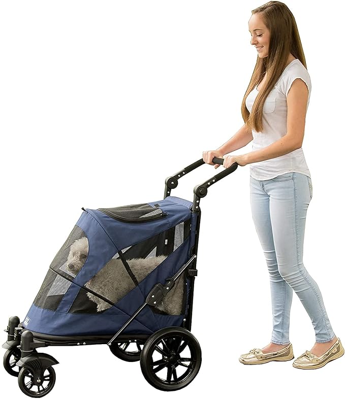 Pet Gear NO-Zip Pet Stroller with Dual Entry, Push Button Zipperless Entry for Single or Multiple Dogs/Cats, Pet Can Easily Walk in/Out, No Need to Lift Pet, Gel-Filled Tires, 1 Model, 4 Colors