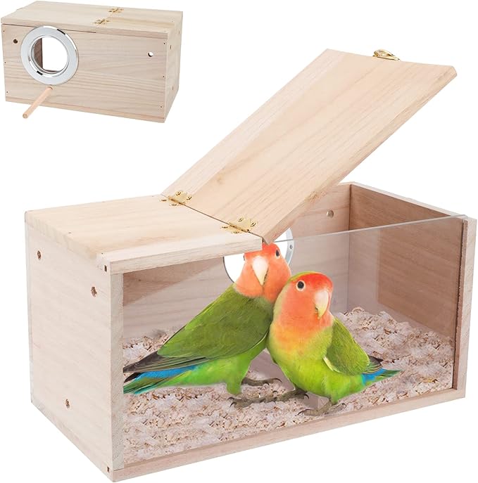 Parakeet Nesting Box Transparent Bird House for Cage Natural Wood Breeding Box for Parrot Parakeet Cockatiel Lovebirds Budgie Conure and Other Small Birds