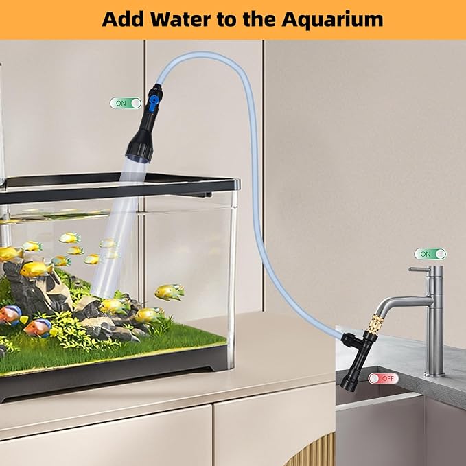 Gravel Vacuum for Aquarium Fish Tank Siphon Aquarium Water Changer with Three Metal Faucet Adapter and Long Hose 30 Feet