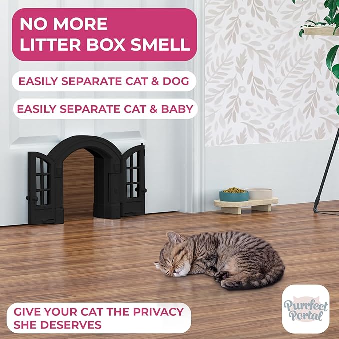 Purrfect Portal French Cat Door - Stylish No-Flap Cat Door Interior Door for Average-Sized Cats Up to 20 lbs, Easy DIY Setup, Secured Installation in Minutes, No Training Needed, 7.13 x 8.32”