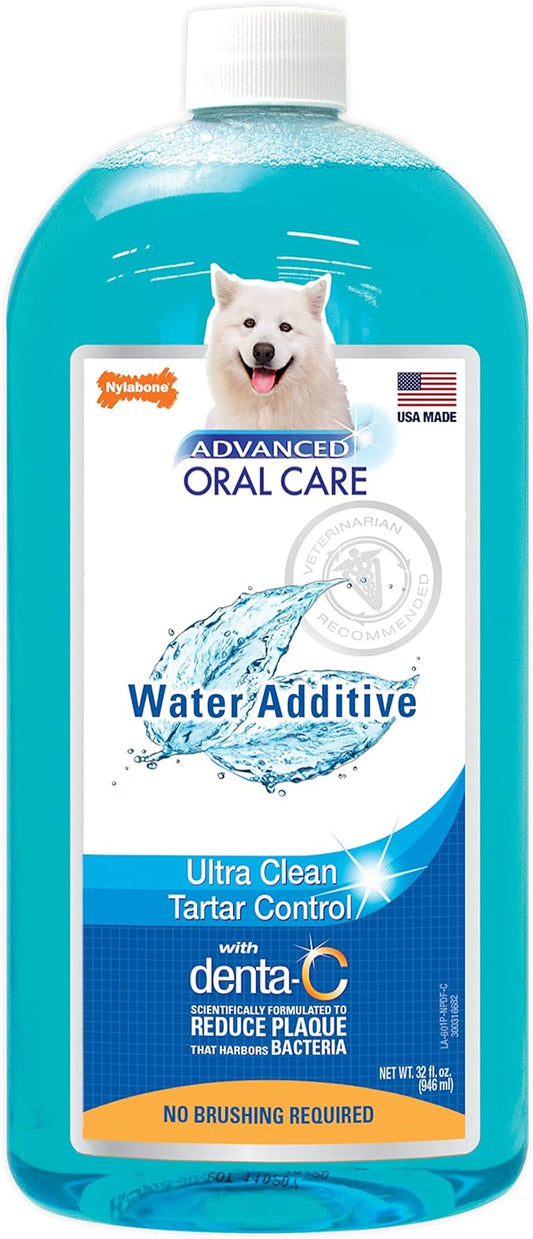 Nylabone Advanced Oral Care Dog Water Additive for Dental Care - Liquid Tartar Remover - Dog Breath Freshener & Teeth-Cleaning Liquid (32 oz.)