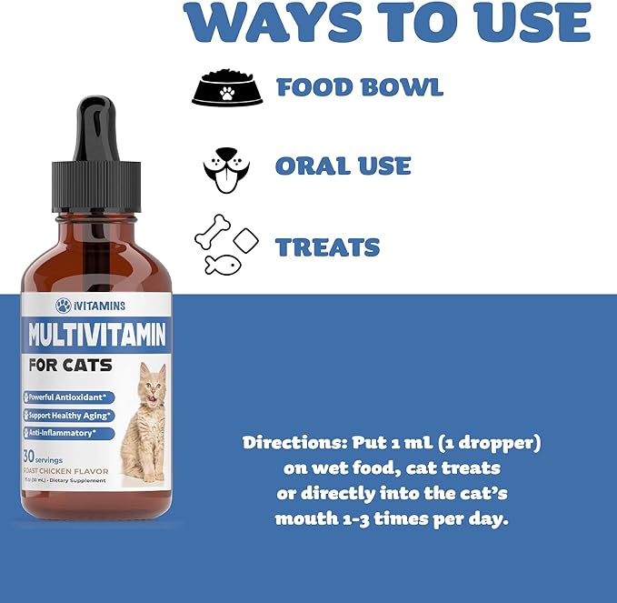 Cat Multivitamin - Supports Immune Health, Skin, Coat, Heart Health & More - Cat Vitamins - Cat Supplements & Vitamins - Cat Vitamins for Indoor Cats - Kitten Vitamins - Cat Immune Support - (1)