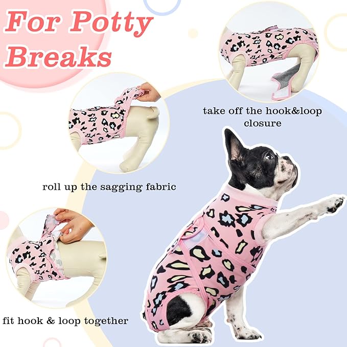 FUAMEY Recovery Suit for Dogs After Surgery,Soft Breathable Dog Bodysuit E-Collar & Cone Alternative Surgical Suit,Male Female Dog Neuter Spay Suits Anti Licking Wounds Onesie Pink Leopard S