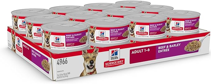 Hill's Science Diet Adult 1-6, Adult 1-6 Premium Nutrition, Wet Dog Food, Beef & Barley Loaf, 5.8 oz Can, Case of 24