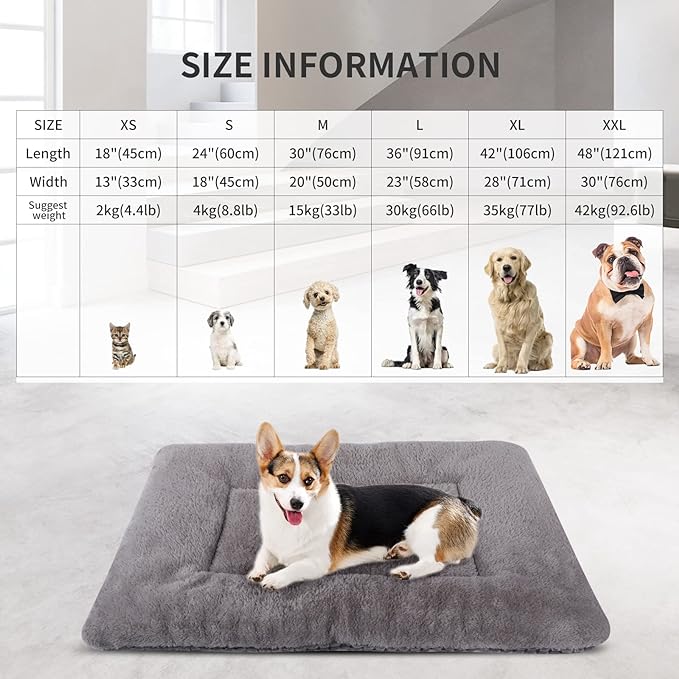 Reversible Dog Bed Mat with Plush and Corn Velvet,Soft Warm Pet Cushion, Dual Purpose Washable Sleeping Mattress Bed for Small Medium Large Dog and Cat XB004 (30"x20", Light Grey)