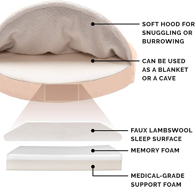 Furhaven 26" Round Memory Foam Dog Bed for Medium/Small Dogs w/ Removable Washable Cover, For Dogs Up to 30 lbs - Sherpa & Suede Snuggery - Cream, 26-inch