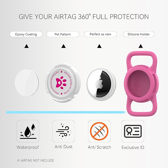 Airtag Dog Collar Holder, Durable & Lightweight Airtag Case, Slide-on Waterproof Protective Air Tag Holder for Dog Collar - for Dogs and Cats (Rose, Medium)