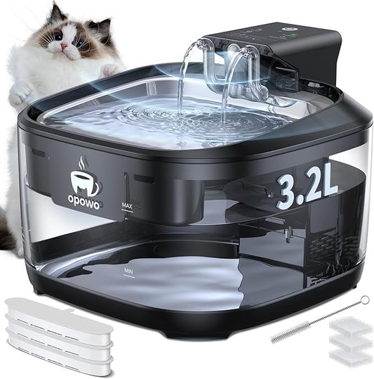 Wireless Cat Water Fountain Stainless Steel, 108oz/3.2L Cat Water Fountain Battery Operated with 3 Modes, 5000mAh Battery, Ultra Quiet Motion Sensor Pet Water Fountain for Cats with 3 Filters