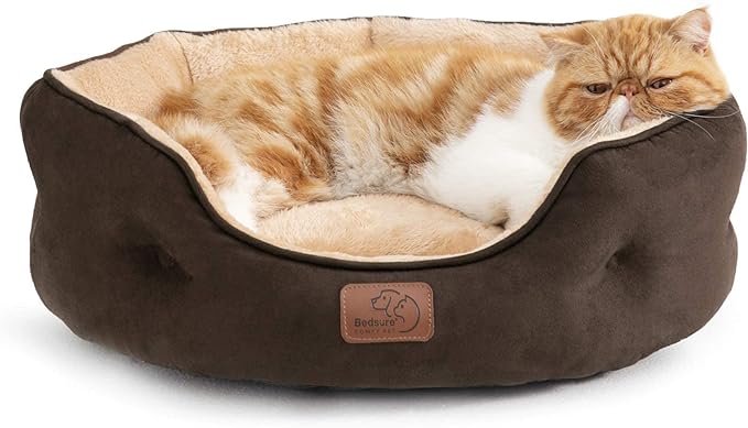 Bedsure Small Dog Bed for Small Dogs Washable - Round Cat Beds for Indoor Cats, Round Pet Bed for Puppy and Kitten with Slip-Resistant Bottom, Brown, 20 Inches