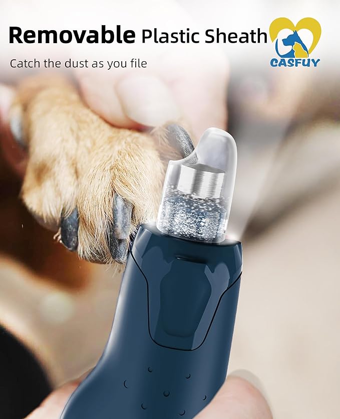 Casfuy Dog Nail Grinder Quiet - (45db) 6-Speed Pet Nail Grinder with 2 LED Lights for Large Medium Small Puppy Dogs/Cats, Professional 3 Ports Rechargeable Electric Dog Nail Trimmer with Dust Cap