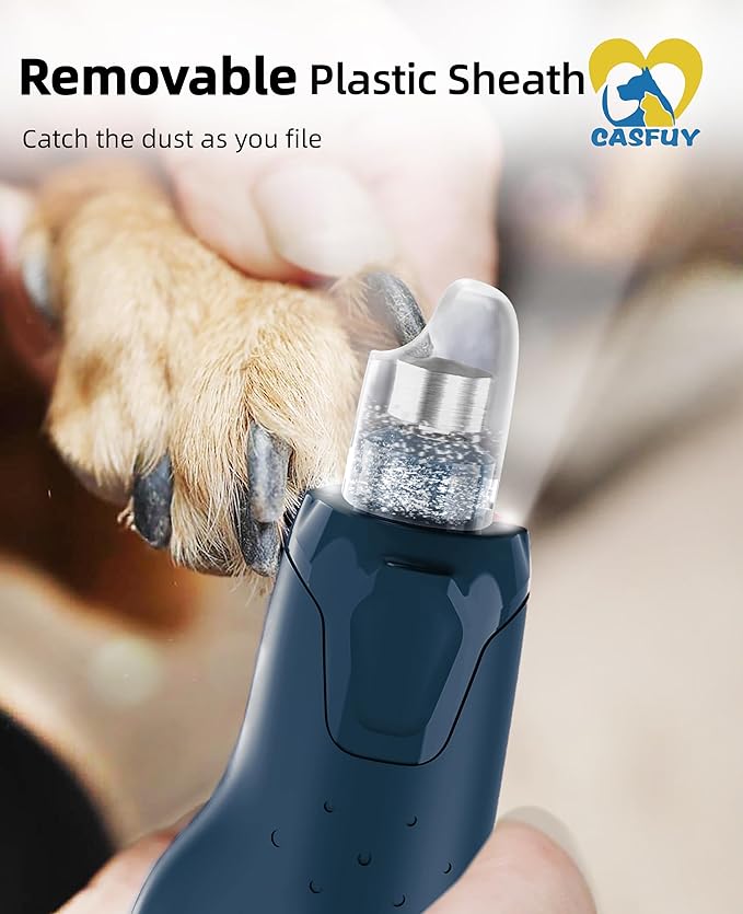 Casfuy Dog Nail Grinder Quiet - (45db) 6-Speed Pet Nail Grinder with 2 LED Lights for Large Medium Small Puppy Dogs/Cats, Professional 3 Ports Rechargeable Electric Dog Nail Trimmer with Dust Cap