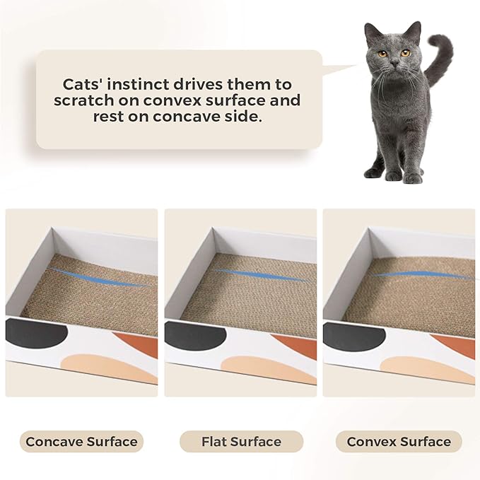 ComSaf Cat Scratching Pad, Concave Cat Scratcher Cardboard, Durable 3 in 1 Corrugated Scratcher, Reversible Scratcher with Box Refill, Scratcher Lounge Bed for Furniture Protection, Cat Training Toy