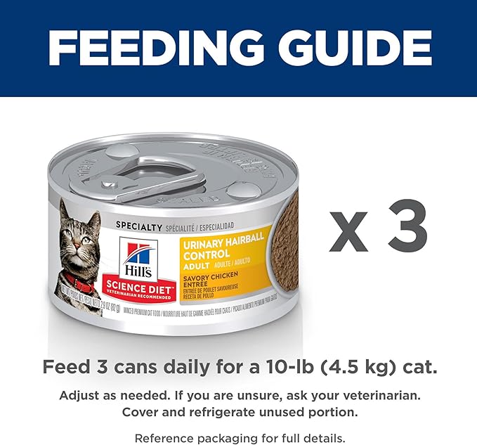 Hill's Science Diet Urinary Hairball Control, Adult 1-6, Urinary Track Health & Hairball Control Support, Wet Cat Food, Chicken Minced, 2.9 oz Can, Case of 12