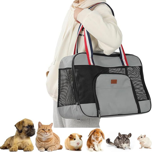 Cat Bag Small Dog Puppy Carrier Handbag Adult Bunny Small Animal Rabbit Traveling Purse Outdoor Go to The Vet Carry Totes (Large, Grey)