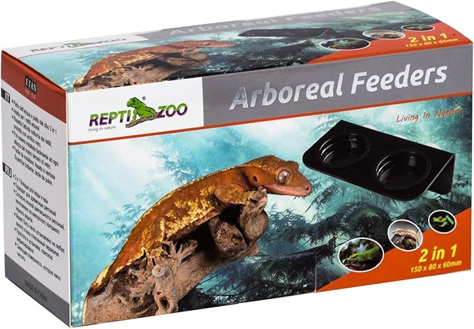 REPTI ZOO Reptile Water Bowl Double Grid Gecko Food Dish Feeder Detachable Suction Cup Reptile Feeding Dish Feeder with 6 Pcs Cups Dish Bowls for Pet Food and Water Feeding