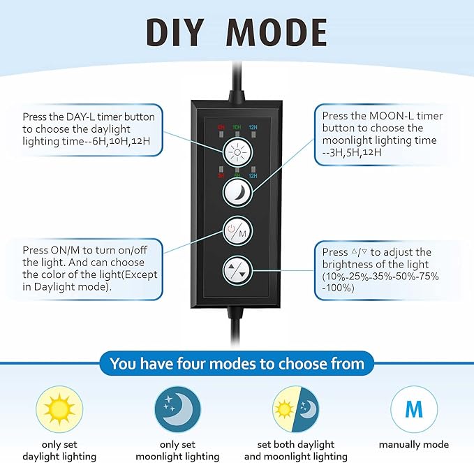 hygger Clip On Full Spectrum Aquarium LED Light, 42W Day-Night Dual Timer Sunrise-Day-Sunset-Moon Fish Tank Light, Adjustable Timer Brightness with 9 Colors for Planted Tank