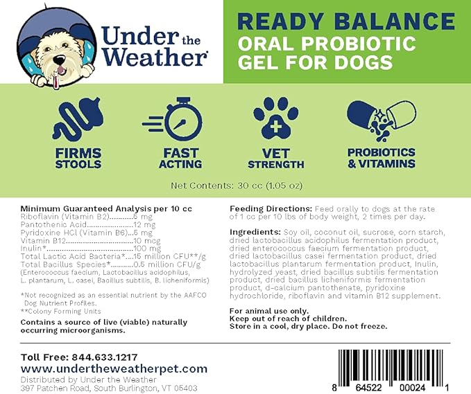 Under the Weather Pet | Ready Balance for Dogs | Oral Probiotic and Prebiotic Gel