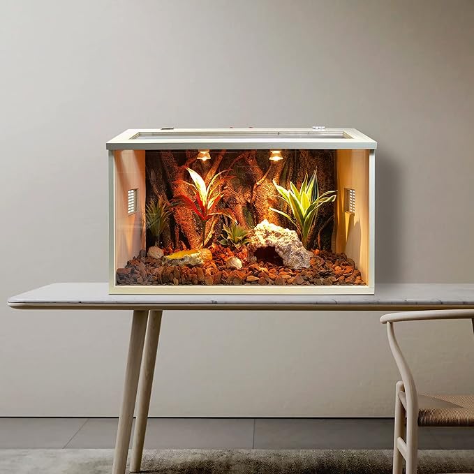 Reptile Terrarium, Lizard Tank Up to 68 Gallons, Bearded Dragon Tank with Roof Door, Snake Tank with Built-in Lamp Fixture and Switch (21 Gallon, 24" Long, Openable Wood Roof)