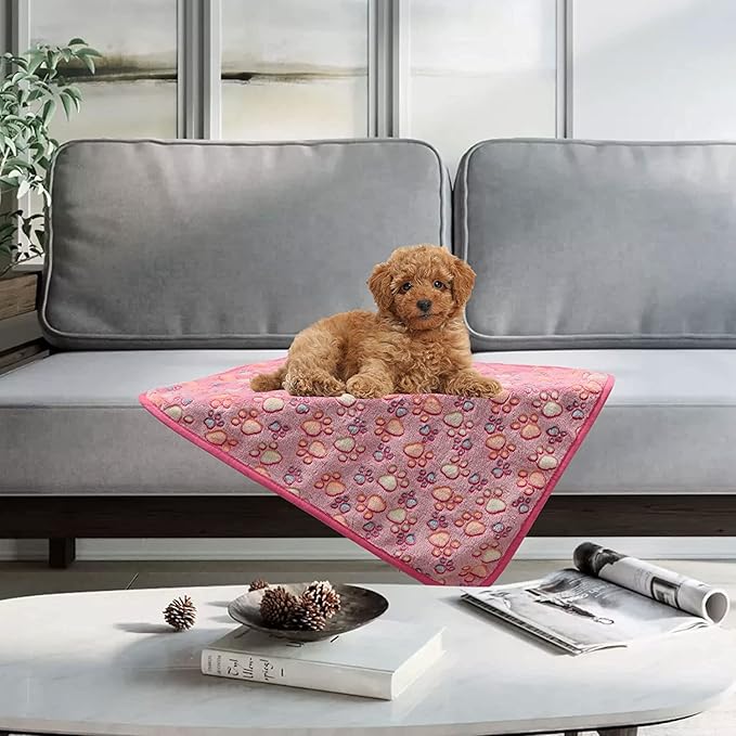 Dog Blankets (3 Pack), 30x20in, Soft Fleece, Cute Paw Pattern, for Medium Dogs, Washable, Lightweight, Water Resistant