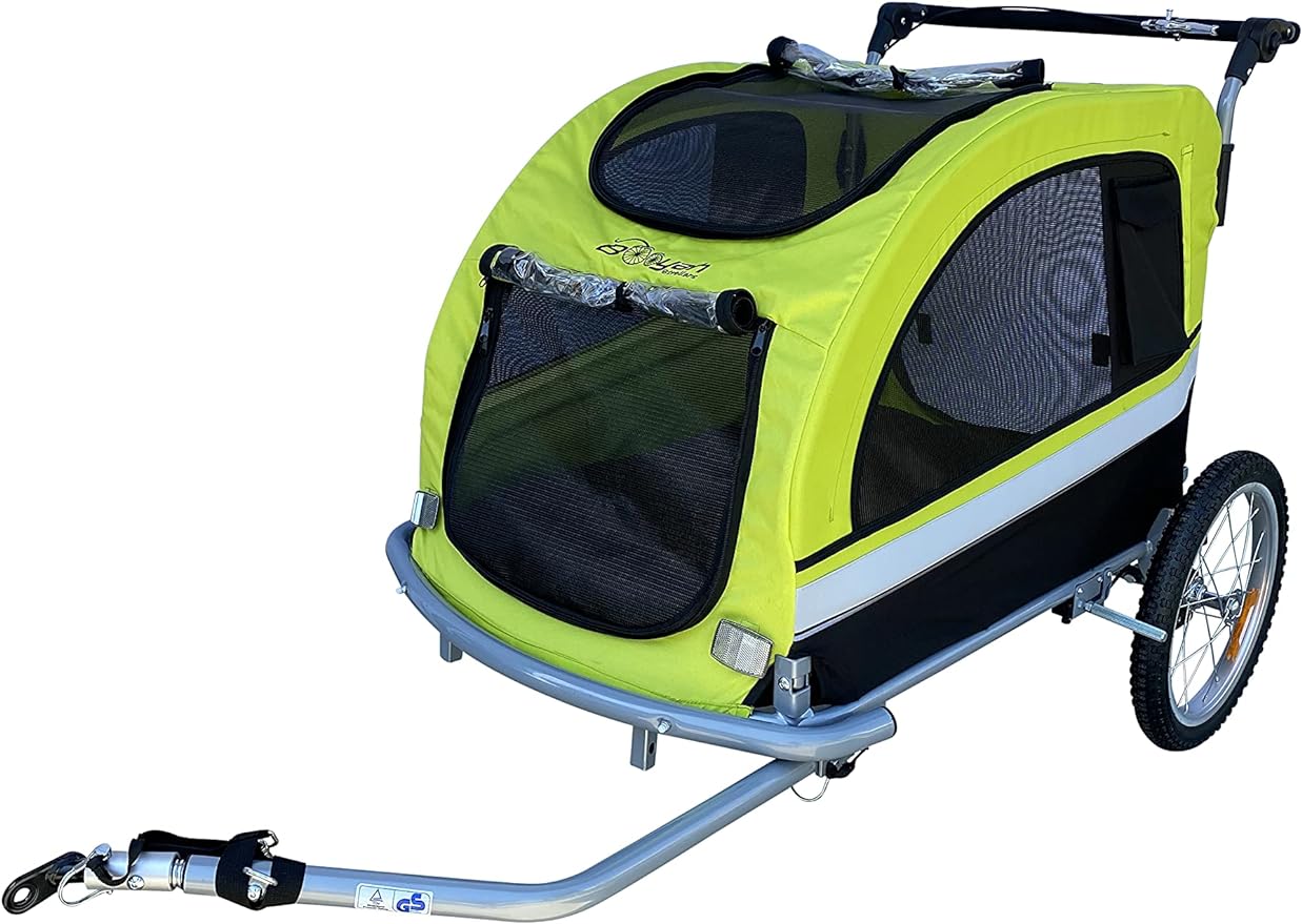 Extra Large Dog Stroller and Pet Bike Trailer for dogs up to 110 lbs with Suspension Shocks.