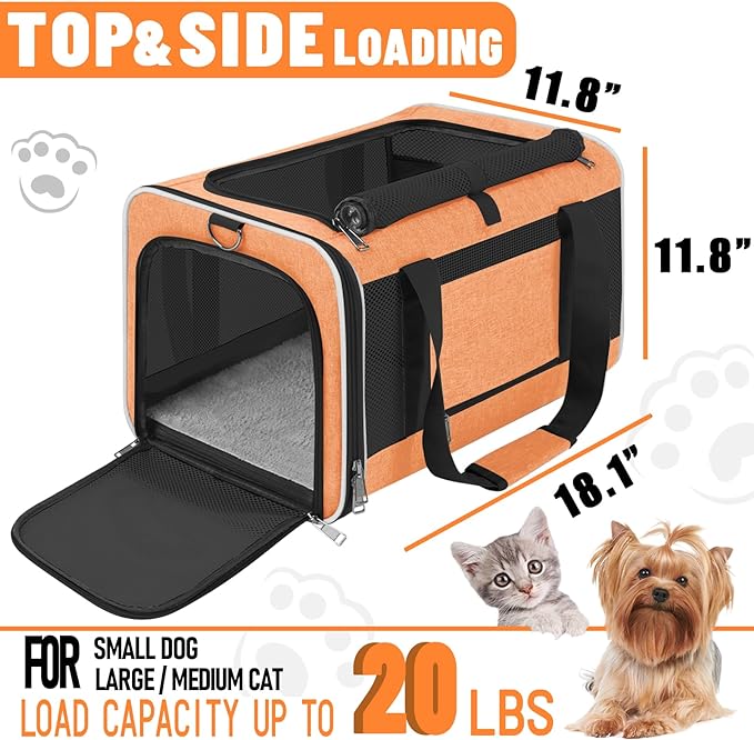 Large Cat Carry Bag, Soft Shell Shih-Tzu Pet Transport Crate, 18x12x12 Top Opening Maltese-Dog Traveling Mesh Kennel 10 Pound, Big Bunny Rabbit Carrying Case Animal Carrier Kitty Product Orange