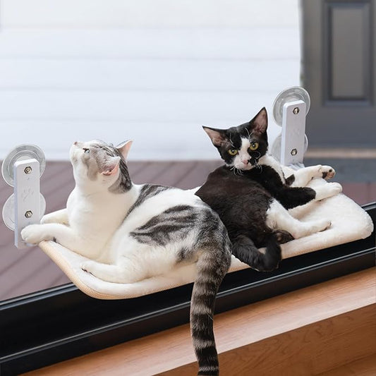 Cat Window Perch Sturdy Cat Window Hammock with Steel Frame Foldable Window Seat for Indoor Cats (Large White Removable Mat)