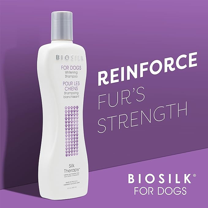 BioSilk for Dogs Combo Pack Whitening Shampoo with Dog Detangling Spray | 12 oz Dog Shampoo for White Dogs and 8 oz Dog Detangler and Shine Protecting Mist for All Dogs (Bundle10)