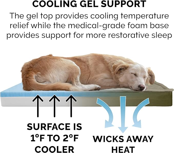 Furhaven Water-Resistant Cooling Gel Dog Bed for Large Dogs w/ Removable Quilt Top & Washable Cover, For Dogs Up to 125 lbs - Indoor/Outdoor Quilt Top Convertible Mattress - Dark Sage, Jumbo Plus/XXL