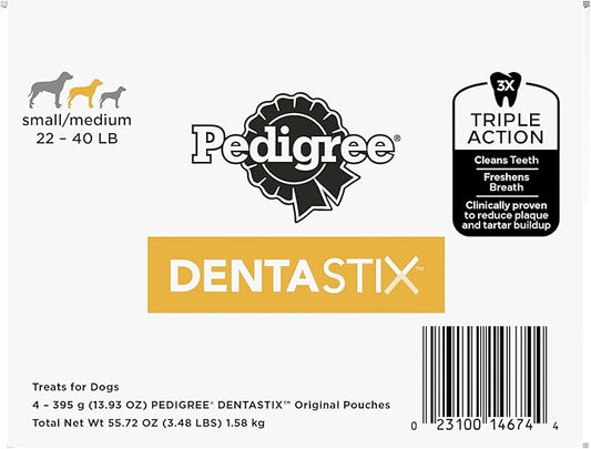 Pedigree DENTASTIX Small/Medium Dog Dental Treats Original Flavor Dental Bones, 55.72 oz. Multipack (100 Treats)