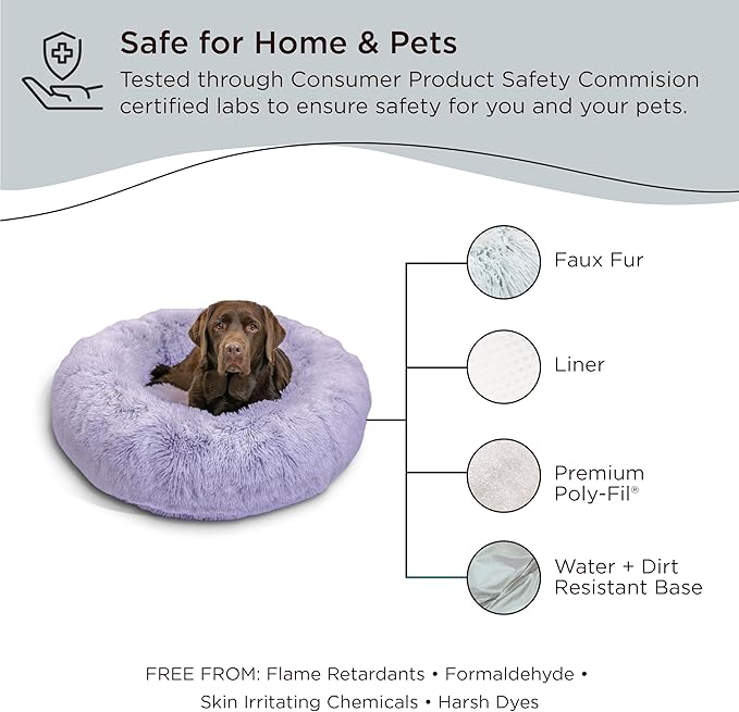 Best Friends by Sheri The Original Calming Donut Cat and Dog Bed in Shag Fur Lavender, Large 36"