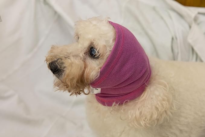 Ear Hematoma Dog No Wrap Ear flap Hoodies Neck Protector Dog Ear Wrap Snood Quiet Ears for dogs Rose M