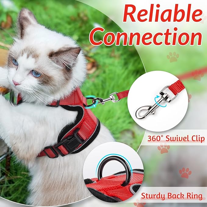 rabbitgoo Cat Harness and Leash for Walking, Escape Proof Soft Adjustable Vest Harnesses for Cats, Easy Control Breathable Reflective Strips Jacket, Red, S