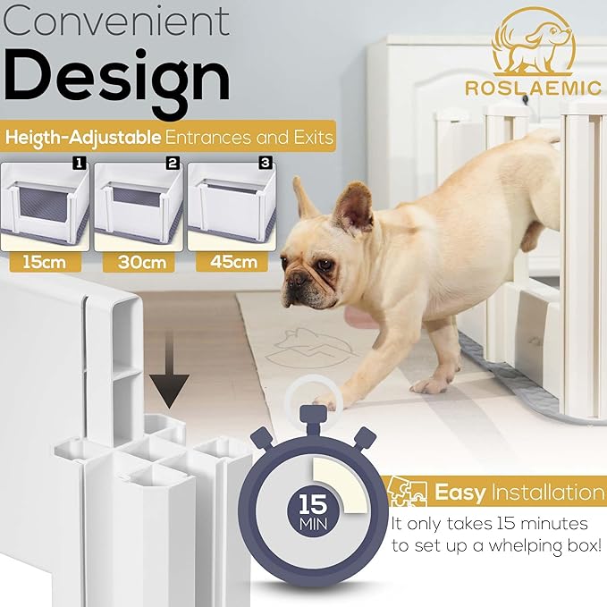 48" x 48" Whelping Box for Dogs and Puppies with Rails, Puppy Whelping Supplies, Suitable for Medium/Large Dogs, White