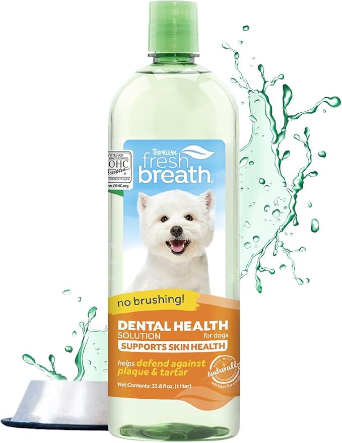 TropiClean Fresh Breath Supports Skin Health | Dog Oral Care Water Additive | Dog Breath Freshener Additive for Dental Health | VOHC Certified | Made in the USA | 33.8 oz.