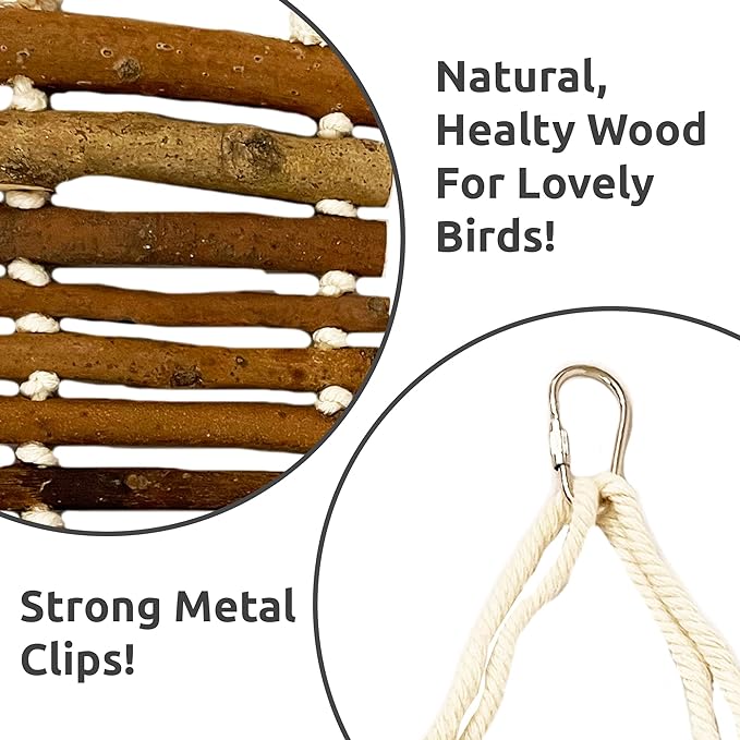 Bird Cage Ladder, Parrot Bridge Made of Natural Wood and Rope, Interactive Bird Toy for Small and Medium Sized Birds and Parrots, Parakeets, Cockatiels, Amazon Parrots, Conures etc.