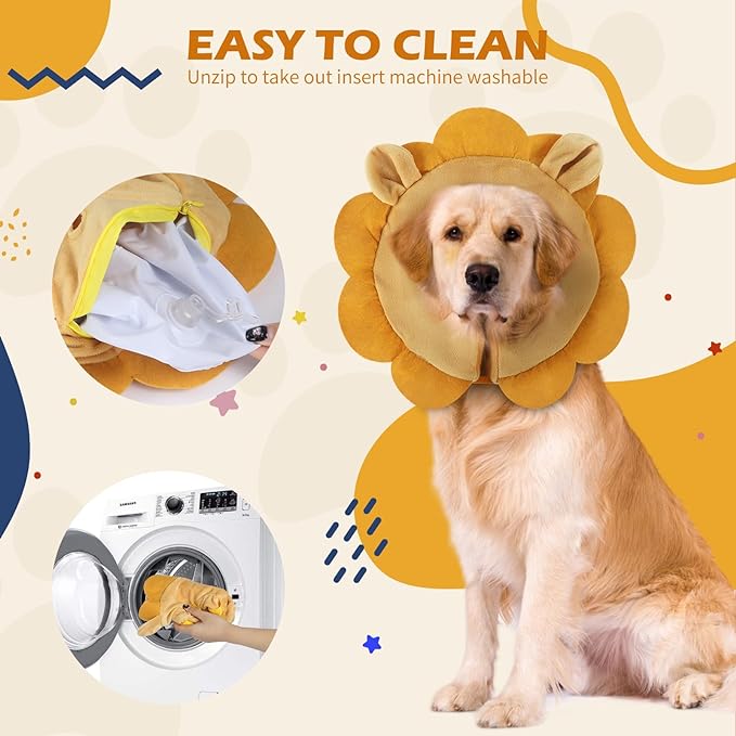 IEUUMLER Inflatable Recovery Dog Collar, Protective Donut Cone, Adjustable Soft Collar for Dog and Cat After Surgery Prevent from Biting & Scratching EU002 (XL (Neck:17.7"-23.6"), Brown Lion)