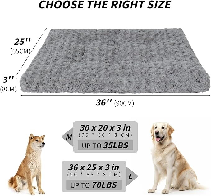 Dog Bed for Medium Dogs, Washable Dog Crate Mat with Anti-Slip, Deluxe Thick Fluffy Comfy Kennel Pad for Dogs Up to 35 lbs, 30" x 20", Grey