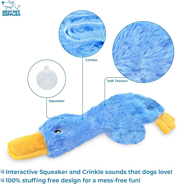 Best Pet Supplies Crinkle Dog Toy for Small, Medium, and Large Breeds, Cute No Stuffing Duck with Soft Squeaker, Fun for Indoor Puppies and Senior Pups, Plush No Mess Chew and Play - Yellow,Blue,Pink