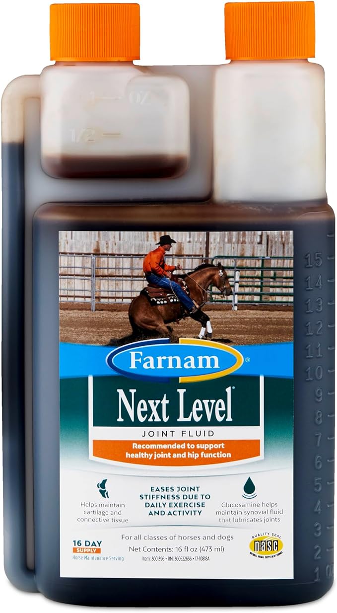 Farnam Next Level Joint Fluid Supplement for horses and dogs, Helps maintain connective tissue to ease joint stiffness due to daily activity, 16 ounces, 16 day supply