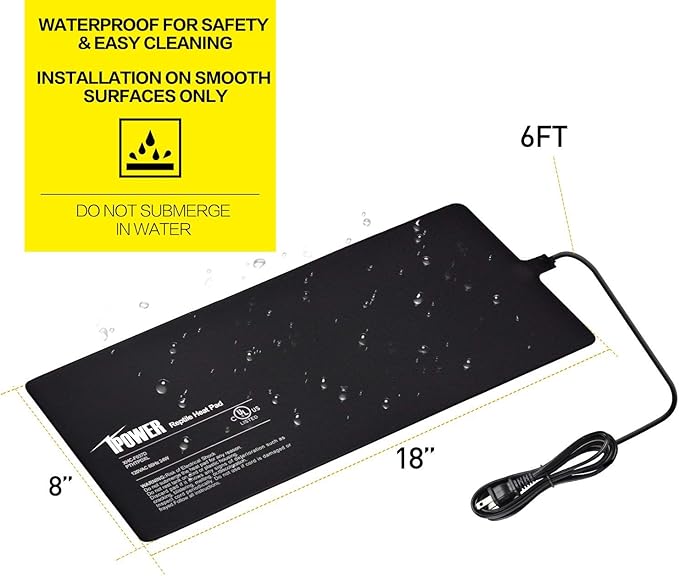 iPower Reptile Heat Pad Under Tank Terrarium Warmer Heating Mat for Turtle, Lizard, Frog, Snake, Reptile, and Other Small Animals, 8X18 Inch, 24W