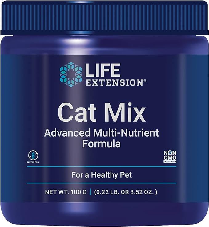 Life Extension Cat Mix – For Heart, Kidney & Pancreatic Function + Gut Health –with Vitamins & Essential Nutrients - Formula For Kitty - Gluten-Free, Non-GMO – Net Wt.100 Grams (85 Servings)