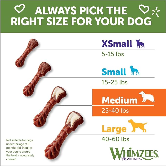 WHIMZEES by Wellness Brushing Dental Chews For Dogs, Grain-Free, Long Lasting Treats, Freshens Breath Medium Breed, 12 Count