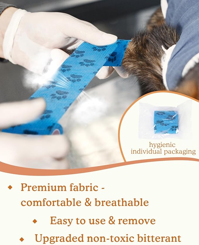 Self Adhesive Bandage Wrap, Bitter Vet Wrap for Dogs No Chew, Self-Sticking Gause Bandage for Wound, Paw, Leg, Tail, Non-Woven Bandage Wrap for Animal Cat Horse Bird (2 Inch, 8 Rolls, 4 Colors)