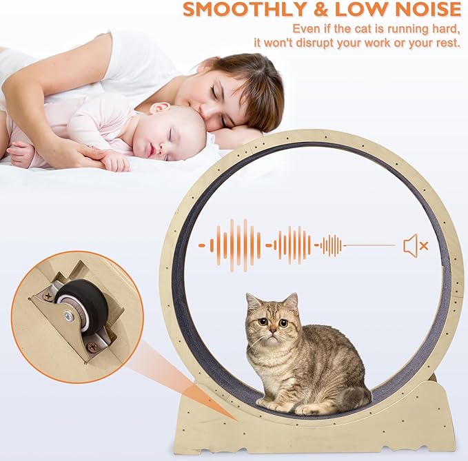 Cat Wheels for Indoor Cats, One Fast Cat Exercise Wheel Indoor, Cat Running Wheel, XLarge Cat Treadmill Wheel for Kitty, Low-Noise, Cat Wheel Exerciser, for Fitness Weight, Natural Wood (XL)
