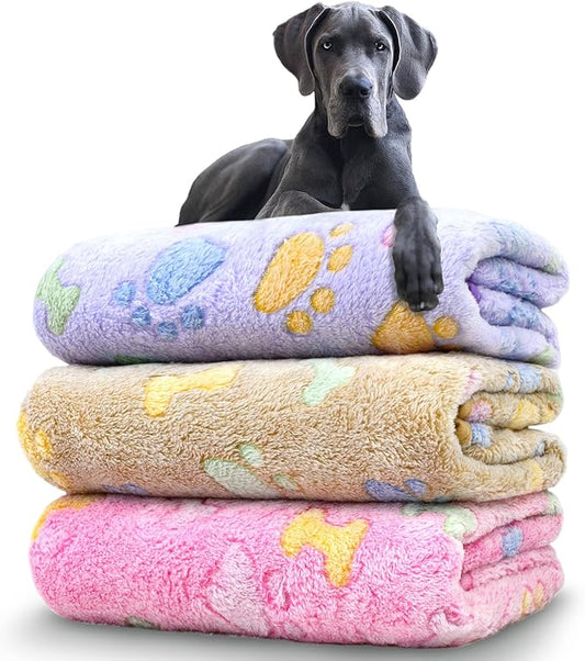 Dog Blankets for Large Dogs, 3 Pack Dog Blanket Washable 41" x 31", Fuzzy Soft Pet Mat Throw Cover for Kennel Crate Bed, Cute Bone Pattern,Waterproof Cat Blanket, Blankets for Dogs, Pet Blanket