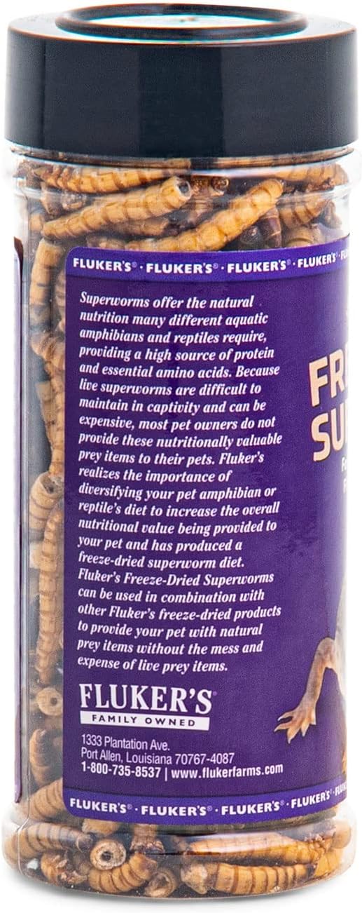 Fluker's Freeze Dried Superworms, for Reptiles, Ideal for Lizards, Reptiles, Birds, Fish, Hedgehogs, 1.7 oz